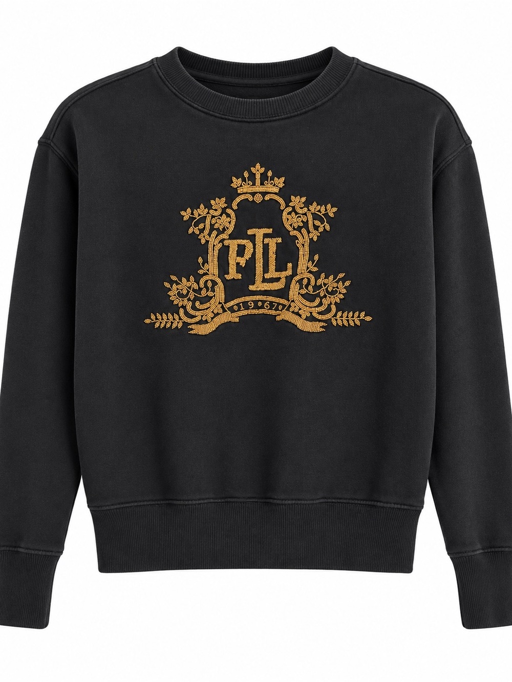 Lauren Ralph Lauren Black Crewneck Sweater with Gold Crest